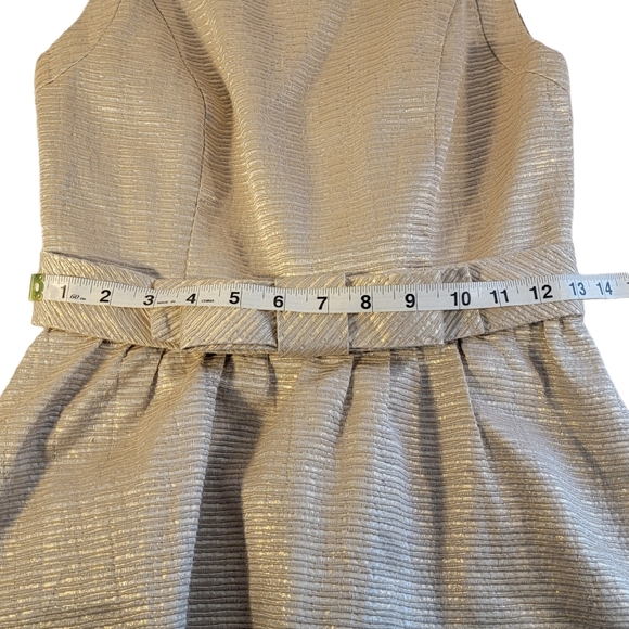 LC Lauren Conrad Gold Tone Holiday Christmas Formal Dress With Bow Women's 2 - Picture 11 of 13